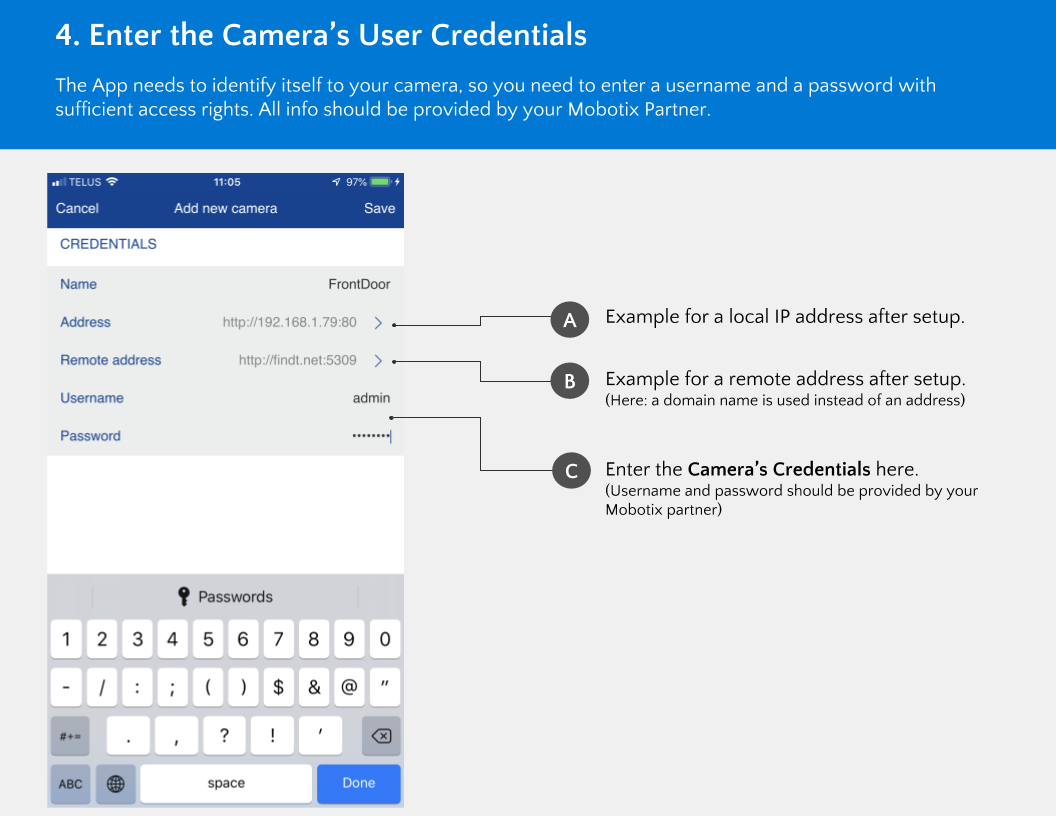 Camera Username and Password